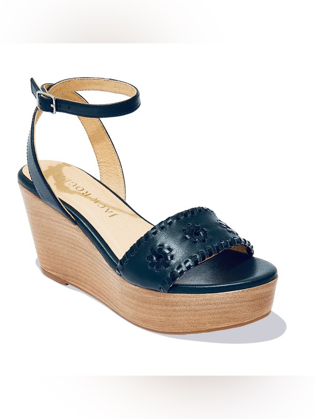 Jack Rogers Ferry Stacked Platform Wedge Sandal Black size 7 Brand New